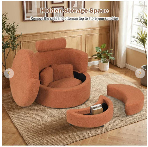 360° Swivel Accent Chair with Half Moon Storage Ottoman