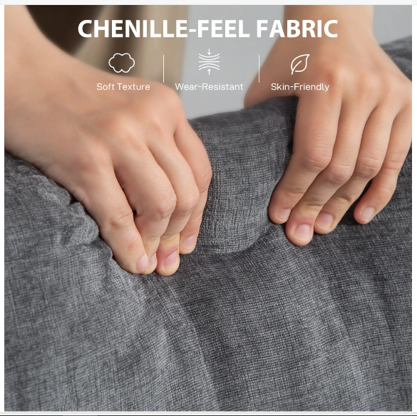 3 Seater Sofa with USB Ports & Cup Holders, Chenille-Feel Upholstered Couch for Living Room, Grey