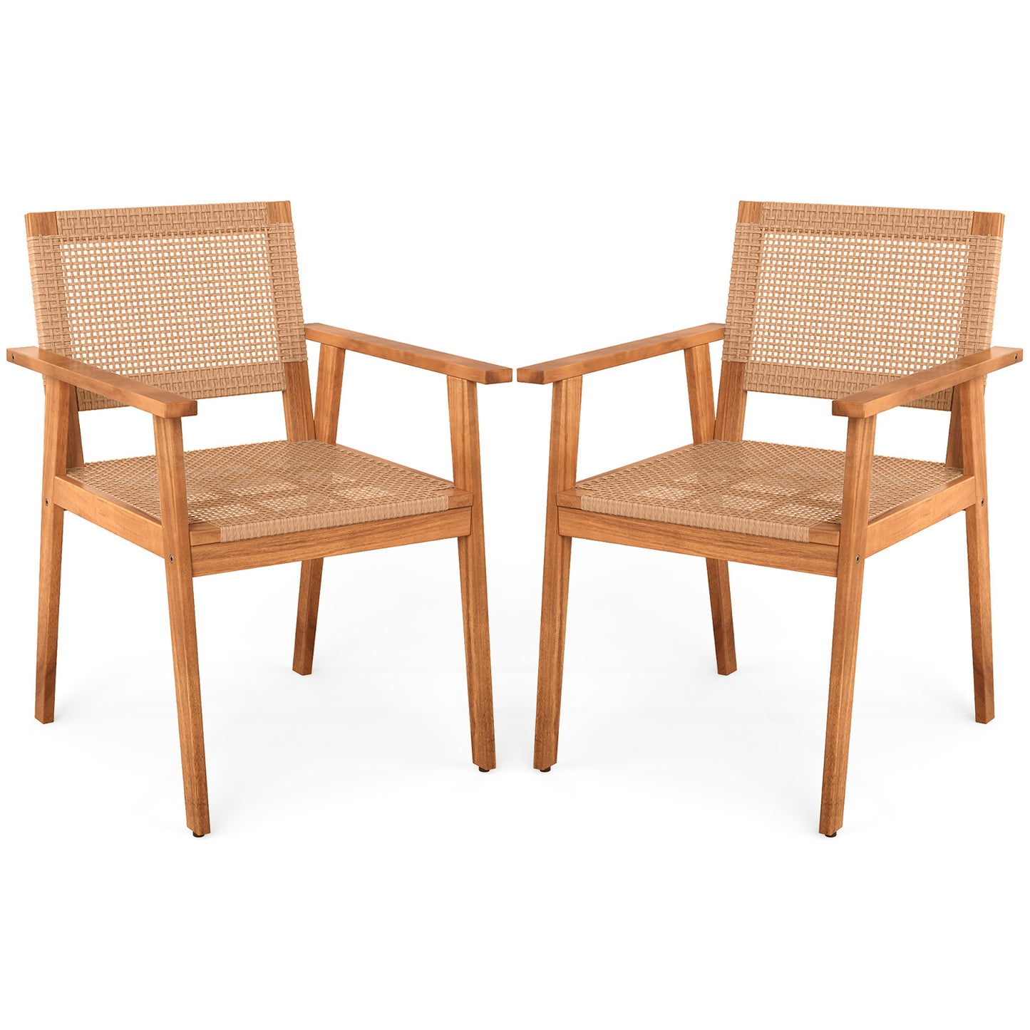 Set of 2, Acacia Wood Outdoor Dining Chairs with Backrests (Assembled) (Scratch and Dent)