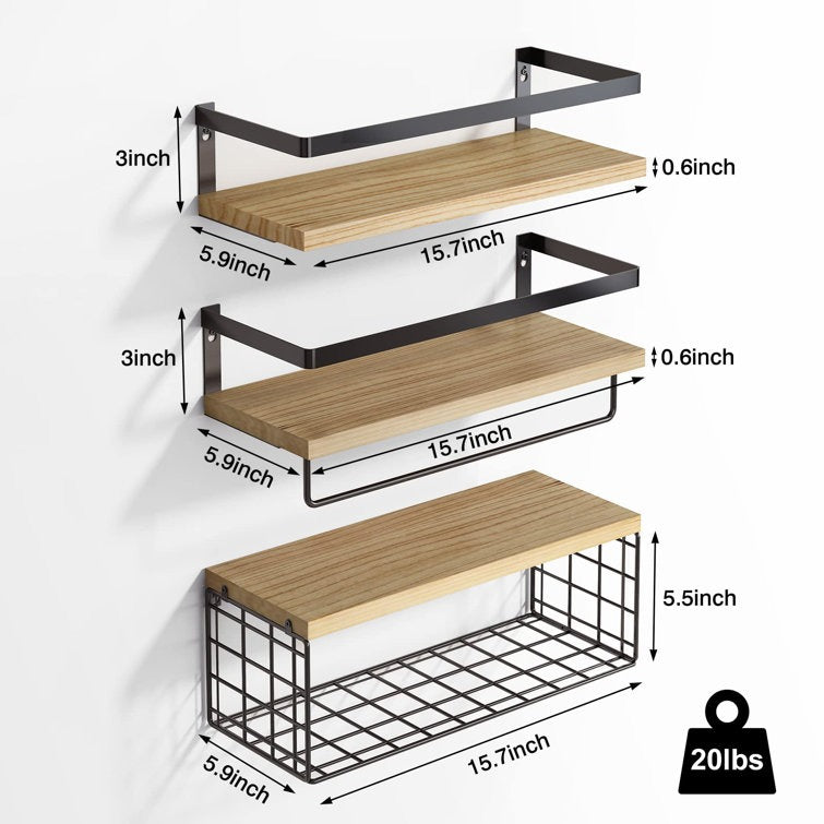 Akyrie 3 Piece Wood Floating Shelf *MISSING TOWEL BAR*