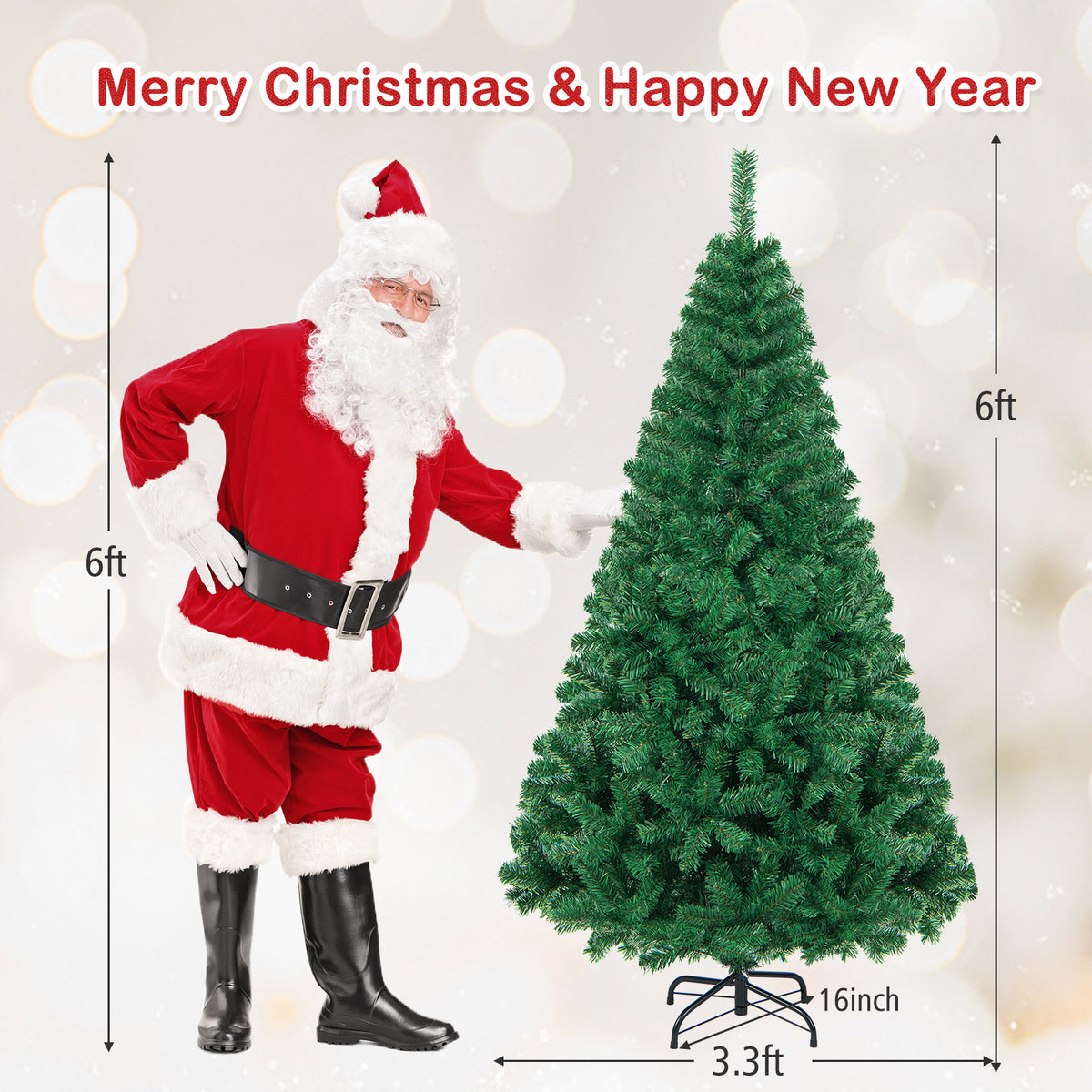 Artificial PVC Hinged Christmas Tree with Solid Metal Stand-6 ft - FINAL SALE