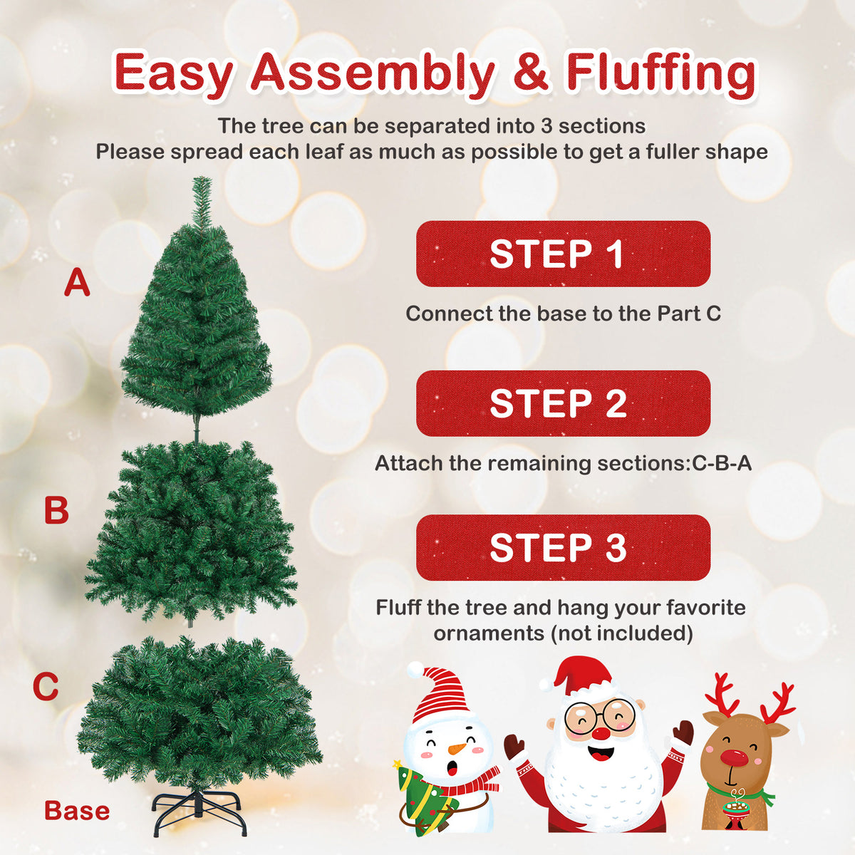 Artificial PVC Hinged Christmas Tree with Solid Metal Stand-6 ft - FINAL SALE