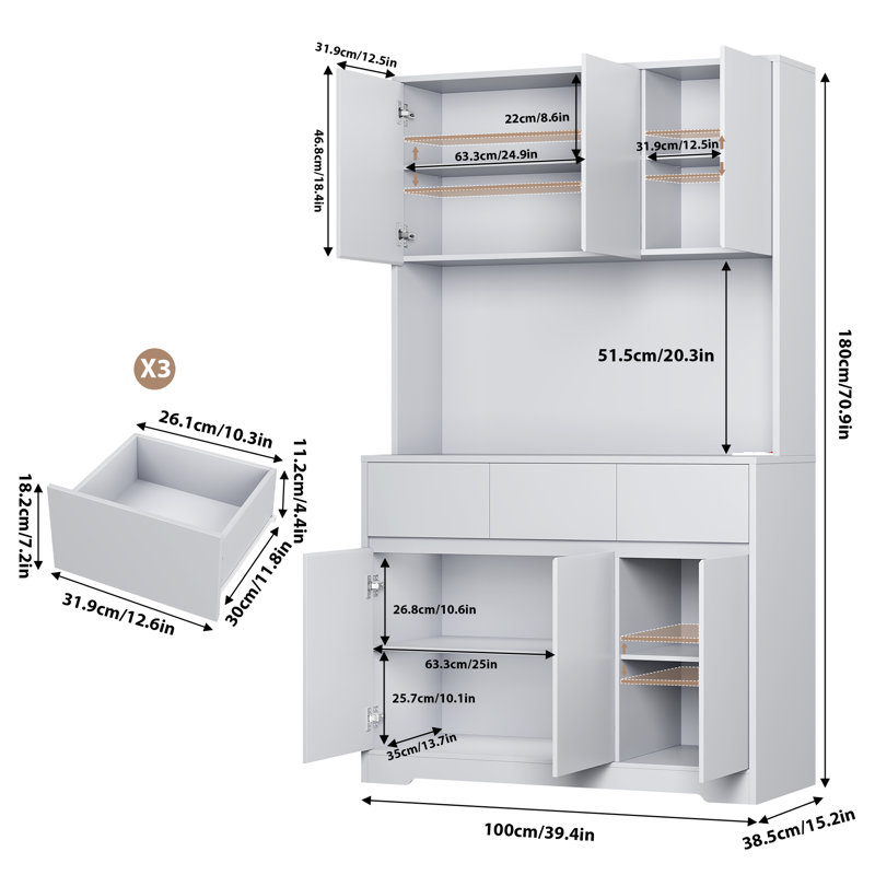 Scratch & Dent,  71" Kitchen Food Pantry with Charge Station, LED Light, Fully Assembled, Scratch & Dent