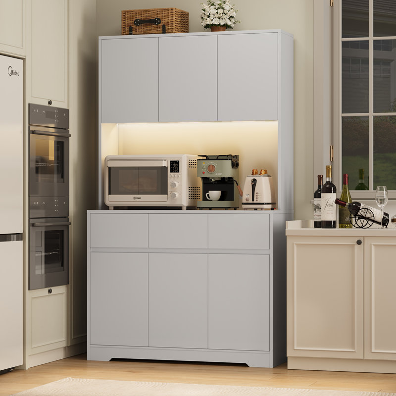 Scratch & Dent,  71" Kitchen Food Pantry with Charge Station, LED Light, Fully Assembled, Scratch & Dent