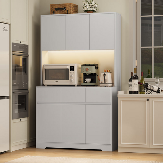 Scratch & Dent,  71" Kitchen Food Pantry with Charge Station, LED Light, Fully Assembled, Scratch & Dent