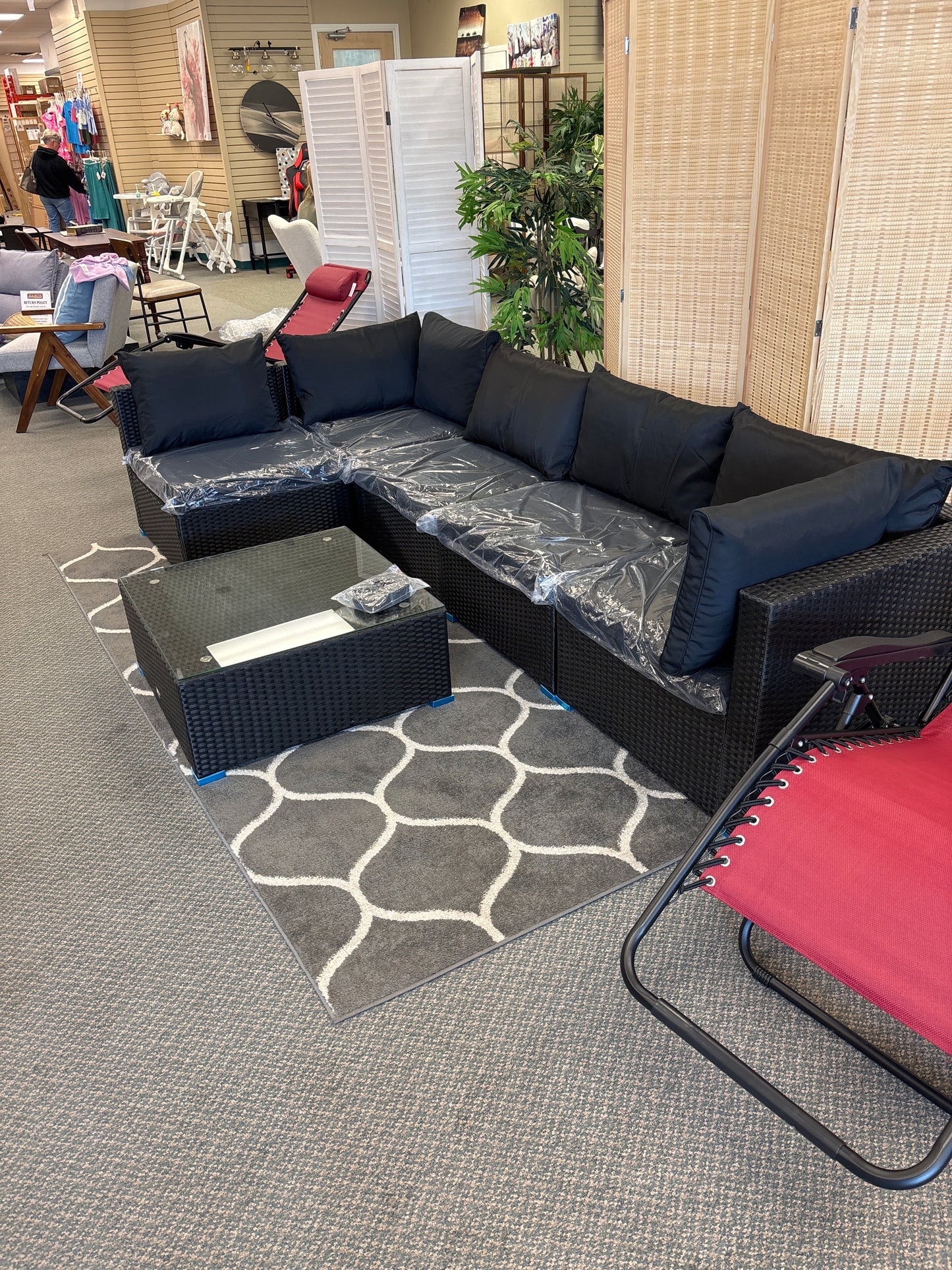 6 Pieces Patio Set with Mismatched Cushions and Glass Coffee Table- Fully Assembled