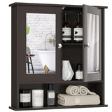 Bathroom Wall Mirror Cabinet with Doors and Shelves - Brown, fully assembled