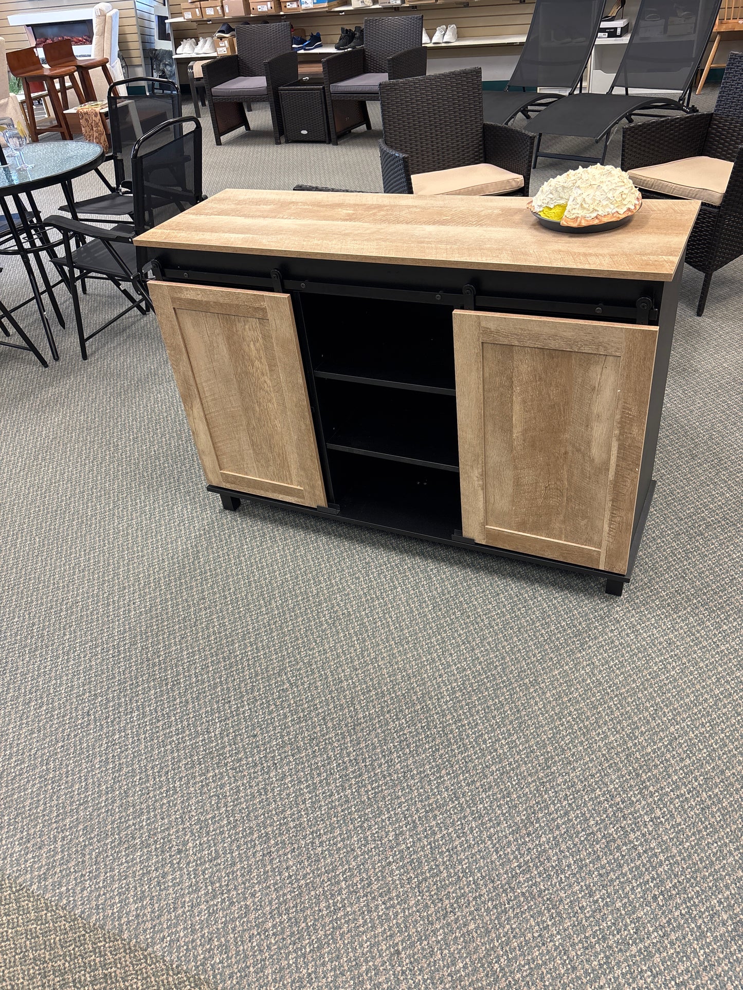 Kitchen Buffet Sideboard with 2 Sliding Barn Doors for Dining Living Room-Oak - FULLY ASSEMBLED