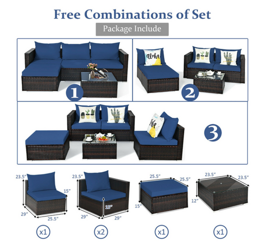 5PCS Patio Rattan Furniture Set Sectional *FULLY ASSEMBLED*
