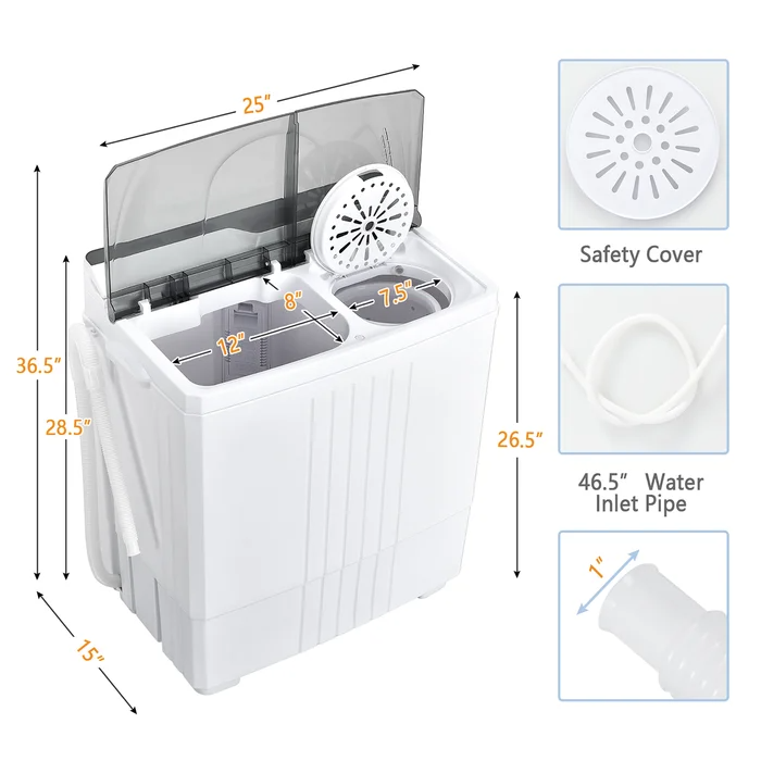 SPECIAL, 26 Lbs Portable Compact Mini Twin Tub Washing Machine Drain Pump Spinner