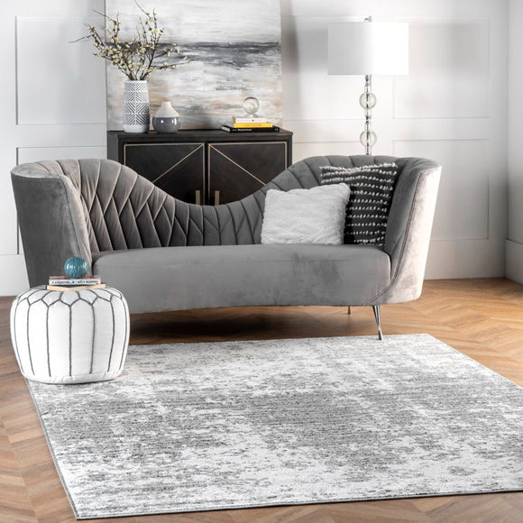 Erblin Abstract Power Loom Performance Grey/White Rug - 3 X 5