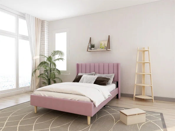 Eriksay Low Profile Upholstered Platform Bed With Wingback Headboard, Double