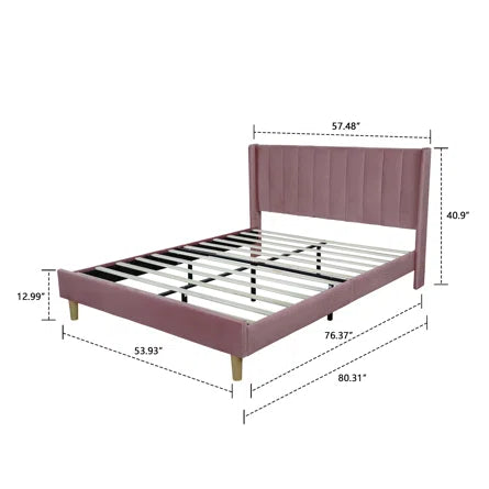 Eriksay Low Profile Upholstered Platform Bed With Wingback Headboard, Double
