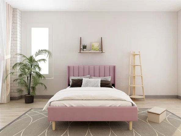 Eriksay Low Profile Upholstered Platform Bed With Wingback Headboard, Double