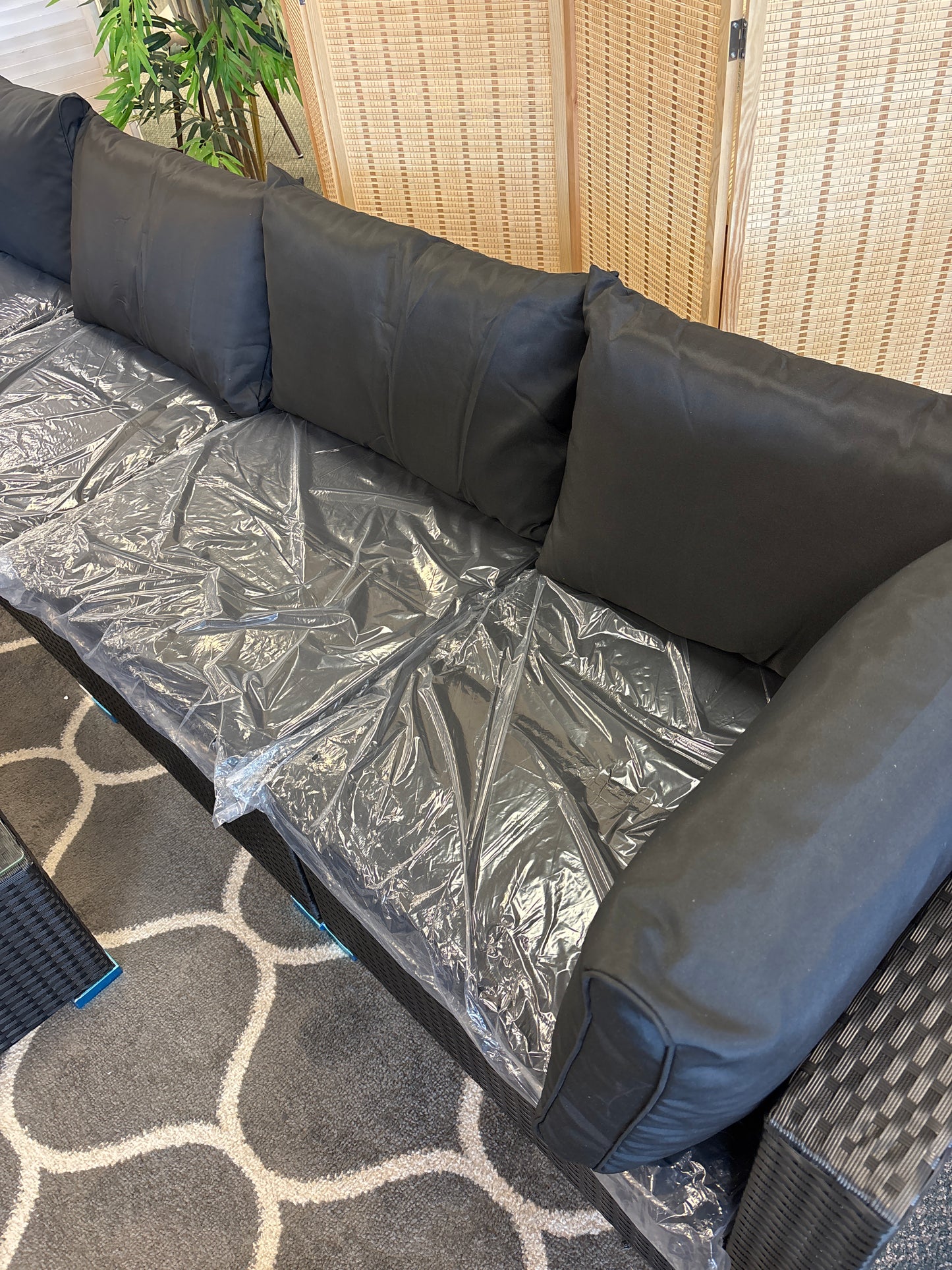 6 Pieces Patio Set with Mismatched Cushions and Glass Coffee Table- Fully Assembled