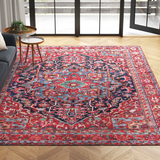 Fleckenstein Oriental Dark Blue/Burgundy/Cream Area Rug, 9` x 12`