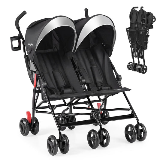 Foldable Twin Baby Double Stroller Ultralight Umbrella Kids Stroller-Black