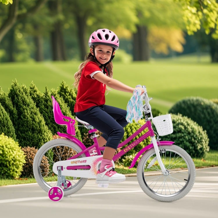 18 Inch with Front Basket, 2 Brake System, and doll seat, Fully Assembled, OURS IS LIGHT PINK