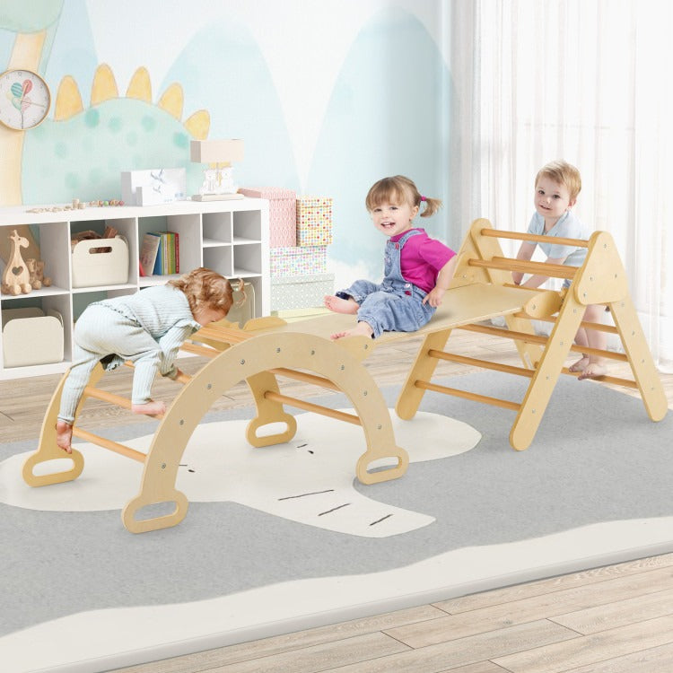 2-in-1 Wooden Kids Climber Toys with Triangle Arch Ramp *FULLY ASSEMBLED*