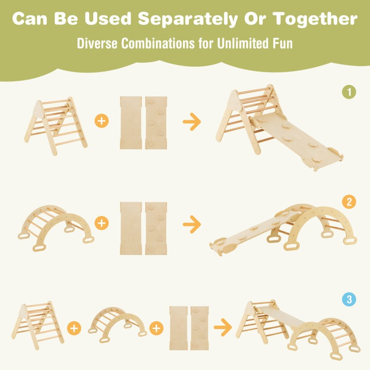 2-in-1 Wooden Kids Climber Toys with Triangle Arch Ramp *FULLY ASSEMBLED*