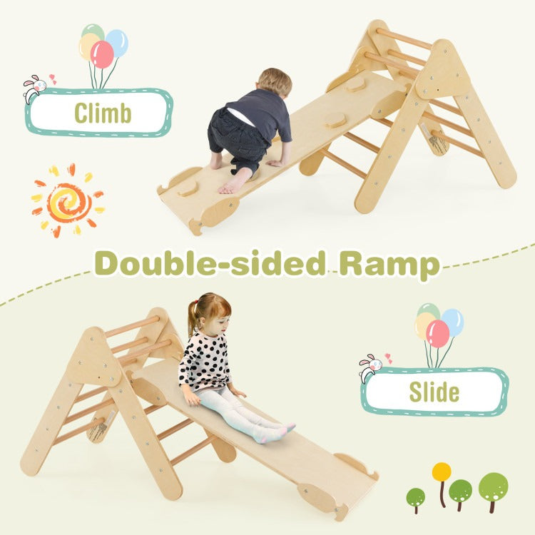 2-in-1 Wooden Kids Climber Toys with Triangle Arch Ramp *FULLY ASSEMBLED*