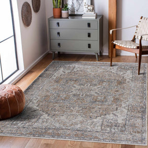 Medallion Design Performance Brown/Grey Machine Washable Rug - 7'10 X 10