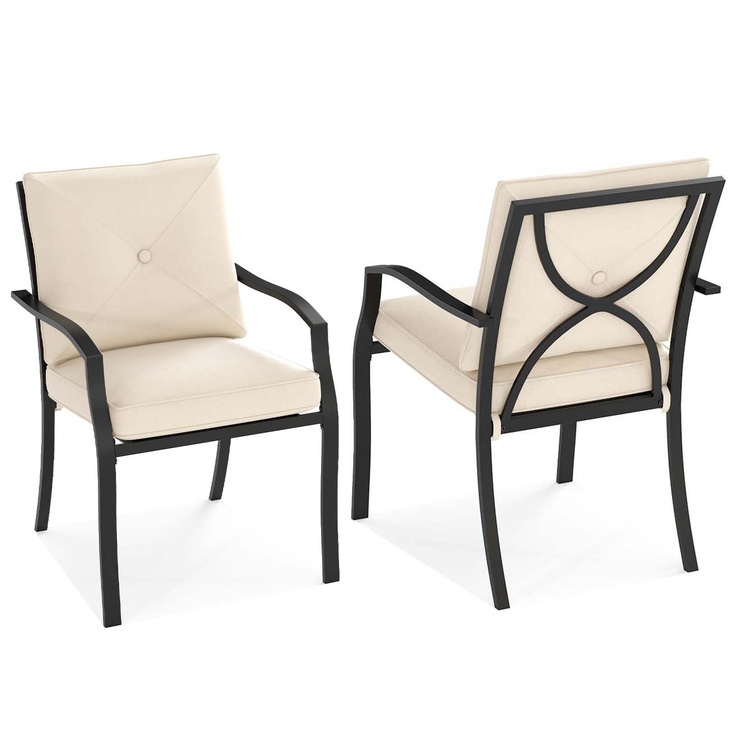Metal Outdoor Dining Chair Set of 2 Stackable Patio Chairs with Armrests-Beige (Assembled)