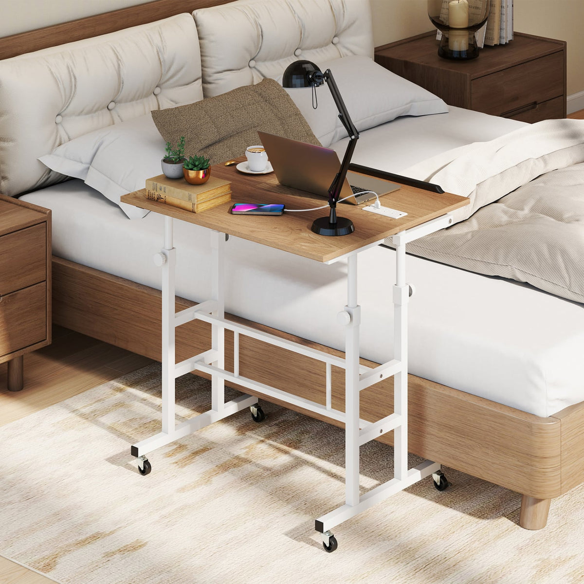 Mobile Standing up Desk Adjustable Computer Desk Tilting Workstation-Natural