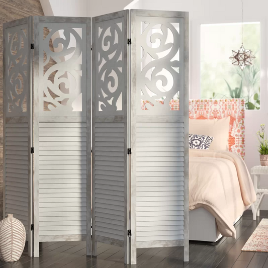 Rustic Mota 67'' W x 70'' H 4 - Panel Solid Wood Folding Room Divider, scratch & dent