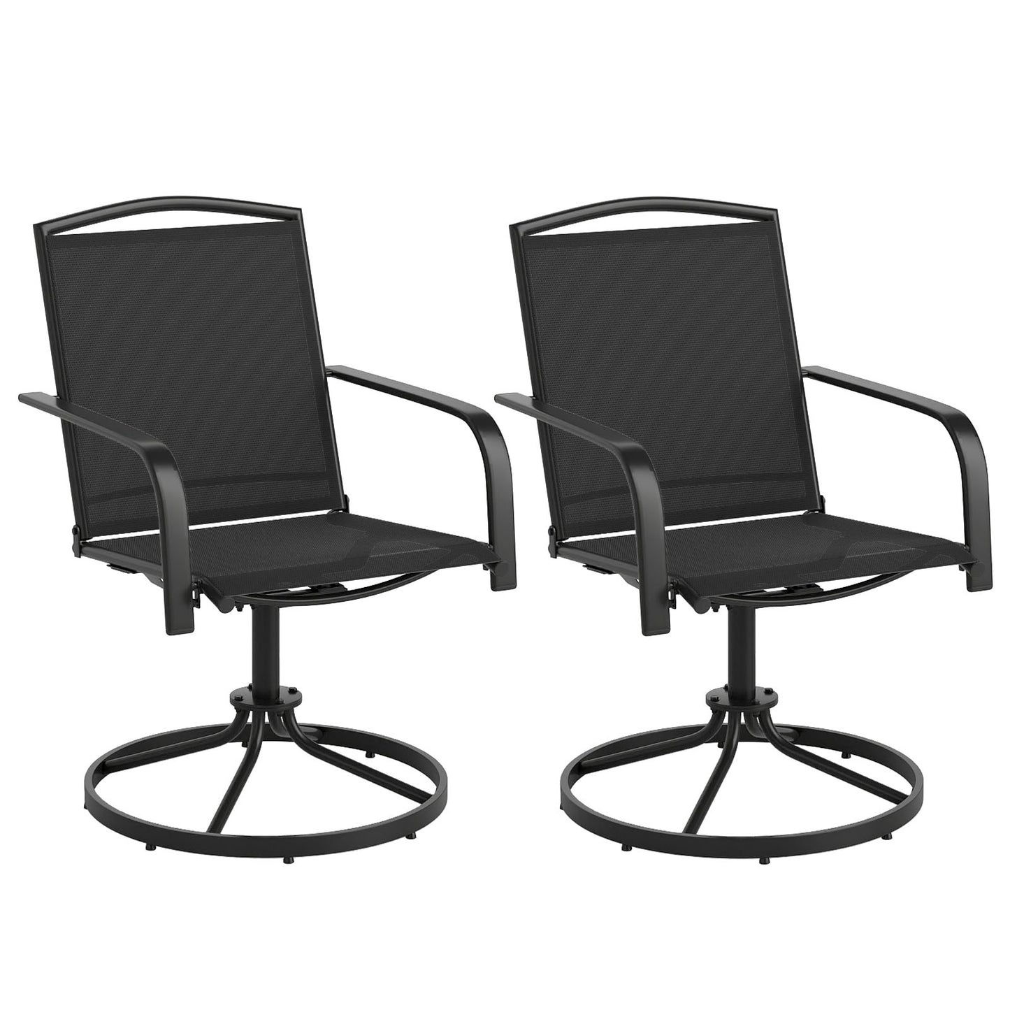Outdoor Swivel Chairs Set of 2 with High Back and Breathable Seat-Black (Assembled)