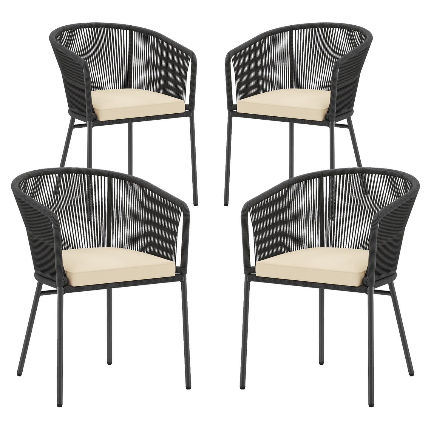 Patio Chairs Set of 4 with Seat Cushion and Curved Backrest for Patio-Black (Assembled)