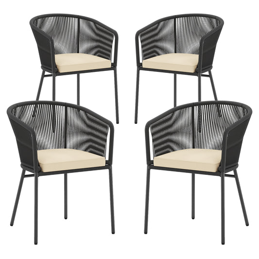 Patio Chairs Set of 4 with Seat Cushion and Curved Backrest for Patio-Black (Assembled)