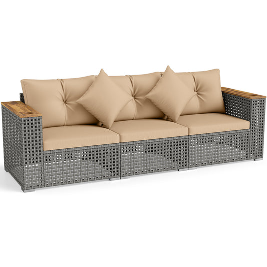 Patio Wicker Sectional Furniture Sofa Set -Beige (Assembled)