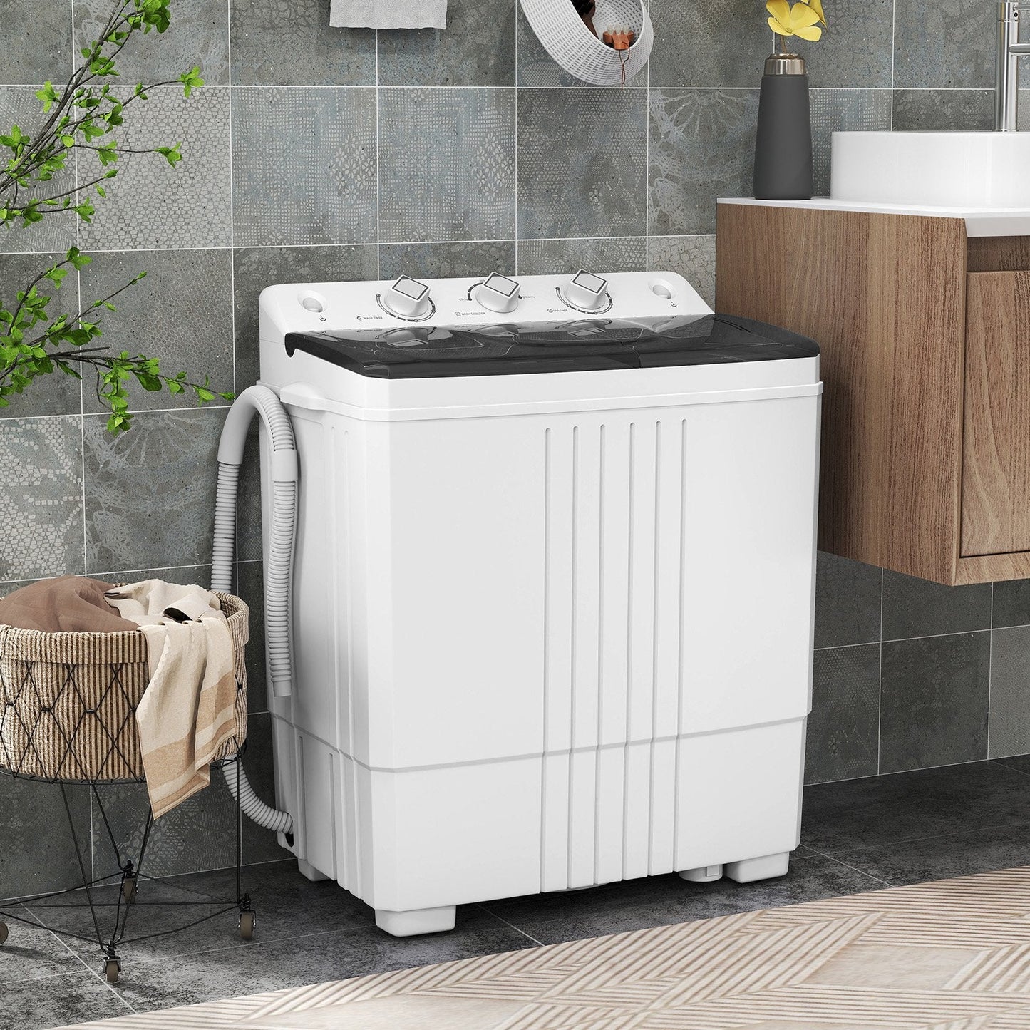 20lbs Portable Washing Machine  (Gravity Drain)-Black (Shipping Damage)