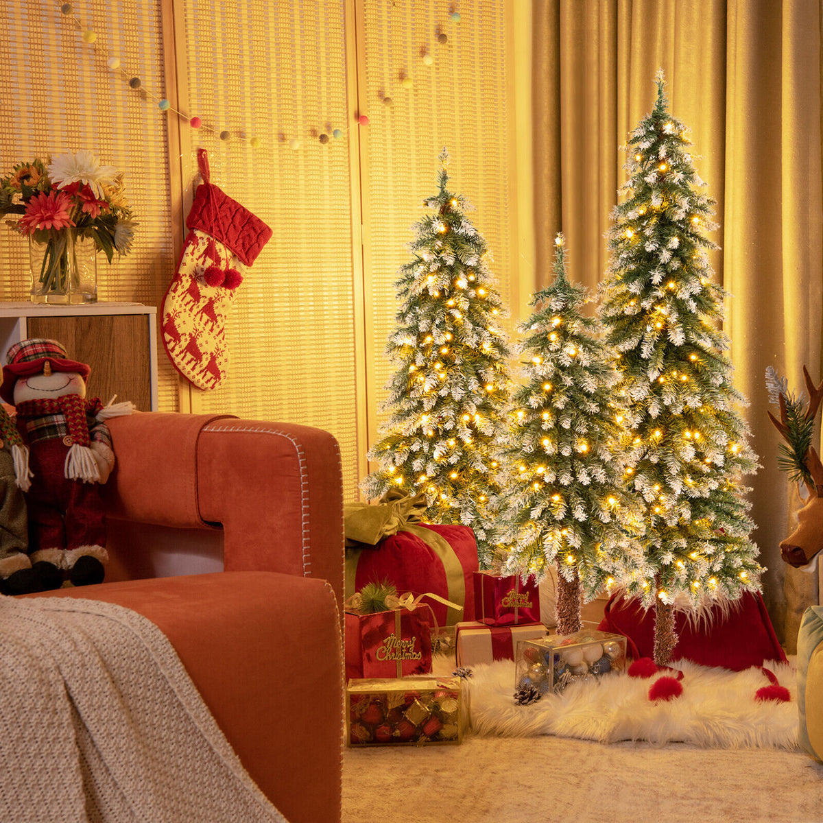 Pre-Lit Christmas Tree Set of 3 - Snowy and Slim - FINAL SALE