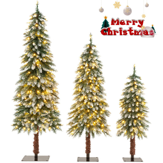 Pre-Lit Christmas Tree Set of 3 - Snowy and Slim - FINAL SALE