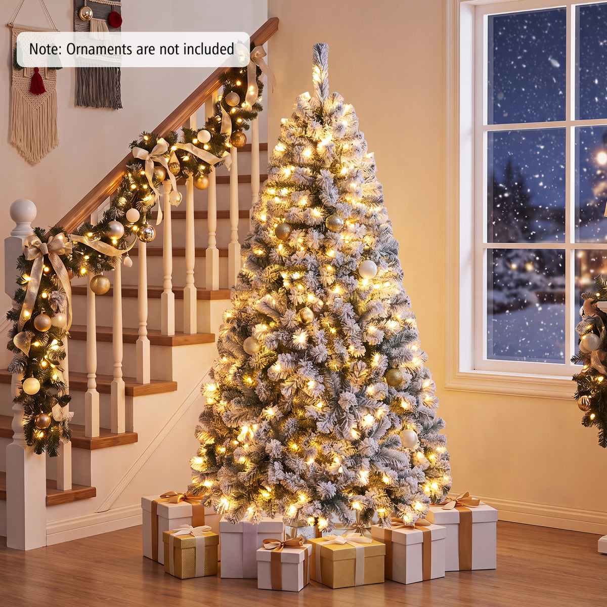 Pre-Lit Premium Snow Flocked Hinged Artificial Christmas Tree-6 ft - FINAL SALE