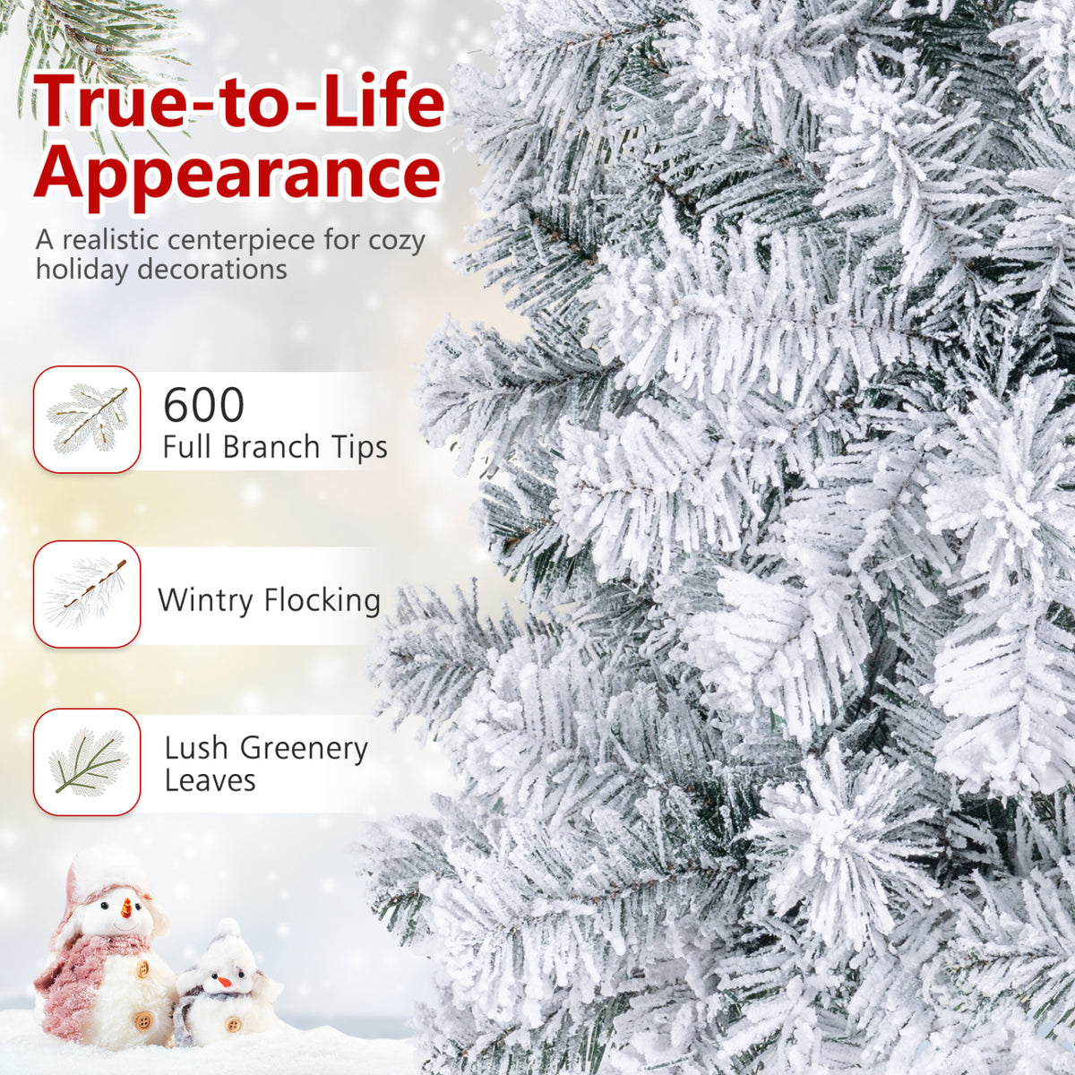 Pre-Lit Premium Snow Flocked Hinged Artificial Christmas Tree-6 ft - FINAL SALE