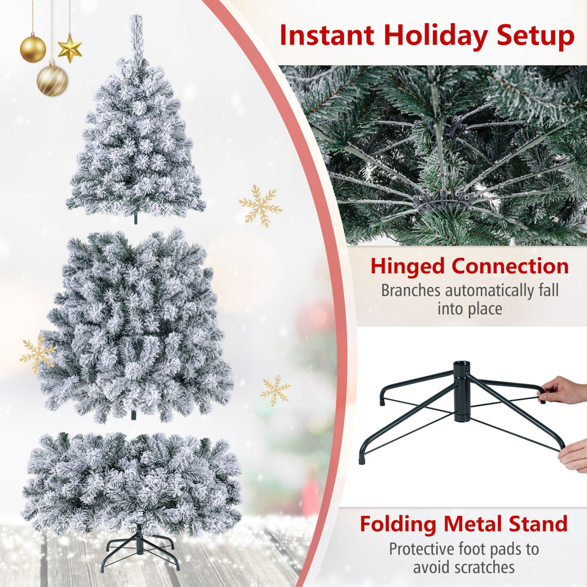 Pre-Lit Premium Snow Flocked Hinged Artificial Christmas Tree-6 ft - FINAL SALE
