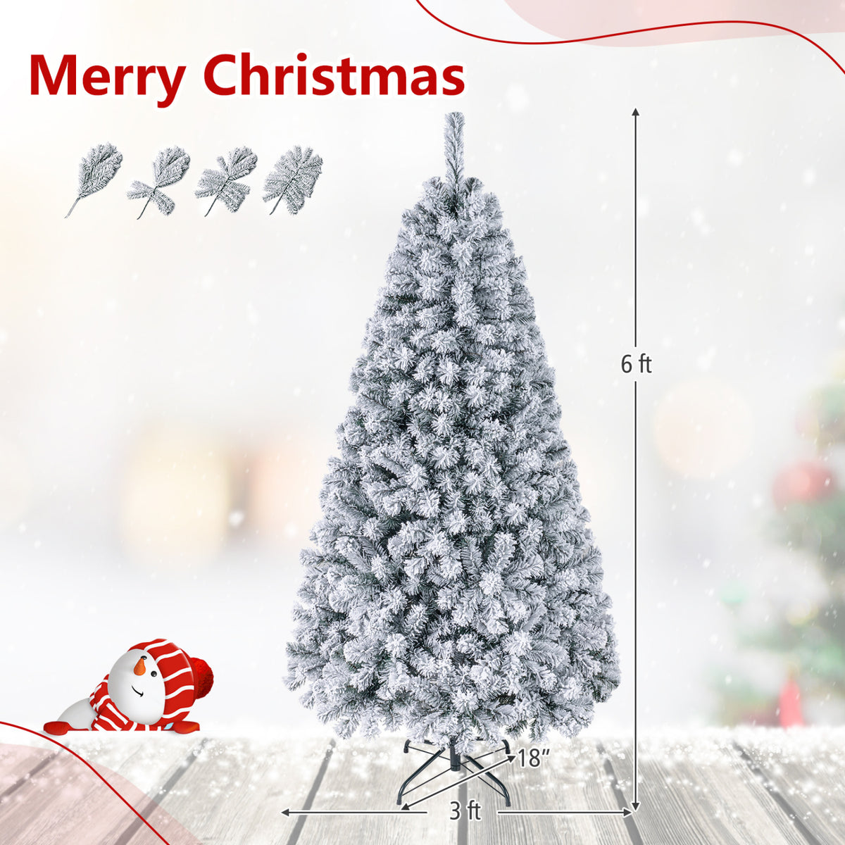 Pre-Lit Premium Snow Flocked Hinged Artificial Christmas Tree-6 ft - FINAL SALE