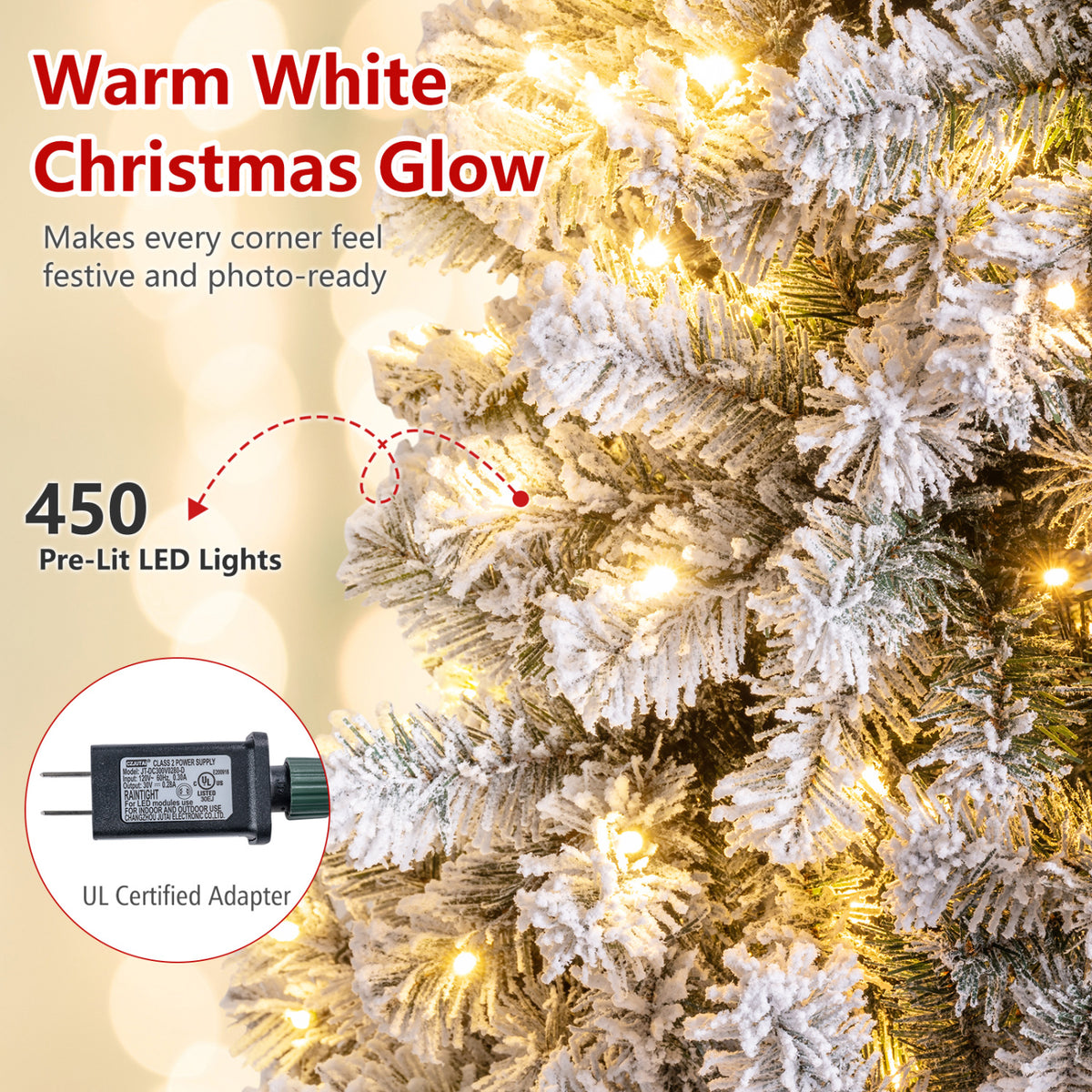 Pre-Lit Premium Snow Flocked Hinged Artificial Christmas Tree-7.5 ft - FINAL SALE
