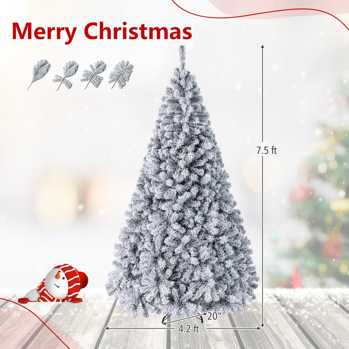 Pre-Lit Premium Snow Flocked Hinged Artificial Christmas Tree-7.5 ft - FINAL SALE
