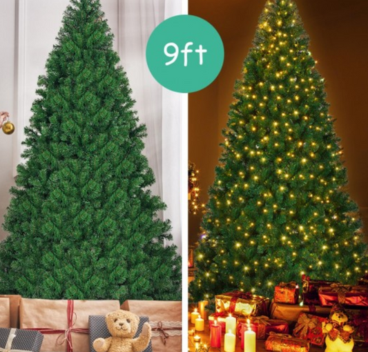 9 Feet Pre-Lit PVC Artificial Christmas Tree with 700 LED Lights, dark green, ASSEMBLED