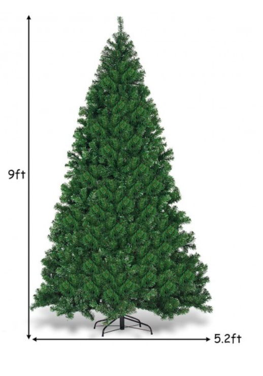9 Feet Pre-Lit PVC Artificial Christmas Tree with 700 LED Lights, dark green, ASSEMBLED