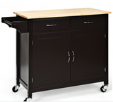 Modern Rolling Kitchen Cart Island with Wood Counter Top, fully assembled