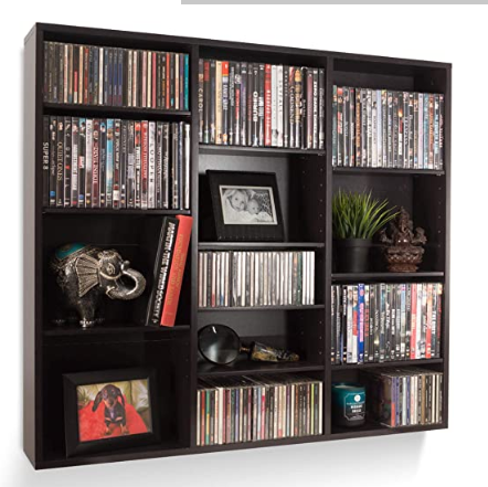 Wall Mounted Media Storage Espresso Cabinet, Fully Assembled