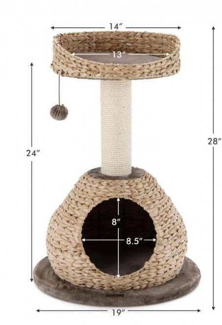 28 Inches Hand-Made Cat Condo Tree Tower with Jump Platform