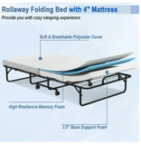 Heavy Duty Foldable Bed Metal Guest Bed Daybed W/ 4 inch Mattress Memory Foam