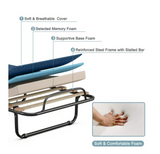 Portable Folding Bed with Memory foam Mattress Rollaway Cot Blue,  Made in Italy