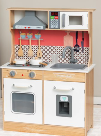 Wooden Kitchen Playset Multi-Functional Pretend Cooking Set w/ Lights & Sounds, 1 Box, unassembled